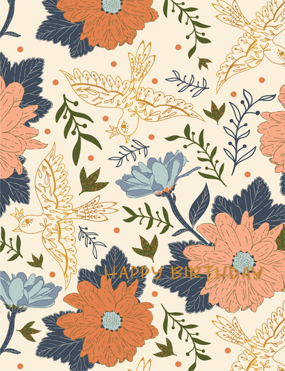 Happy Birthday Birds Gold Foil Greeting Card