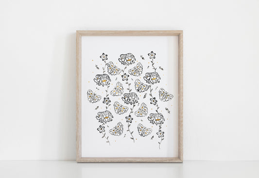 Elephant Vines Giclee Print featuring Gold Embossing