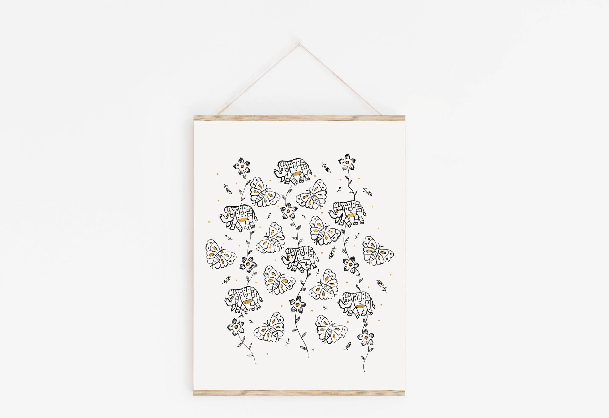 Elephant Vines Giclee Print featuring Gold Embossing